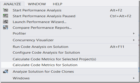 Calculate Code Metrics for Solution Menu